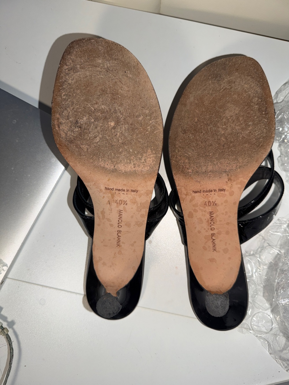Manolo Blahnik Black Patent Leather Strappy Sandals - Picture 2 of 5